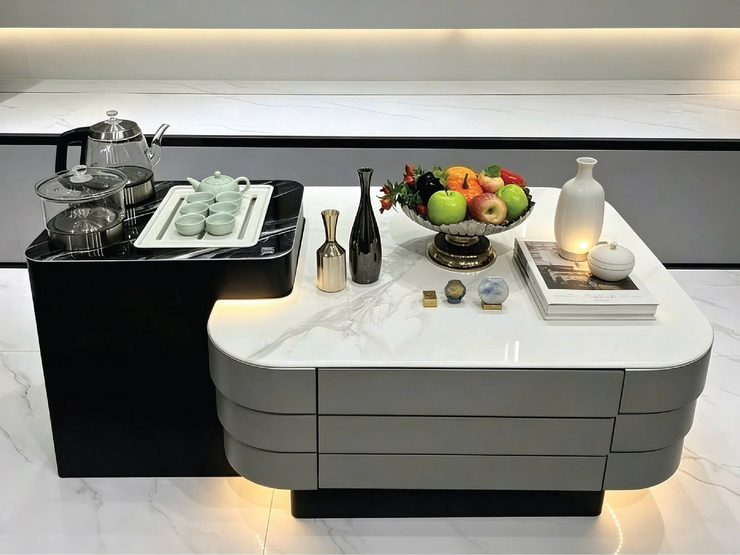 Bàn Trà 1m3 Mặt Kính 3D Vân Đá Khung Gỗ Sơn PU – Mã 147 6 226 03