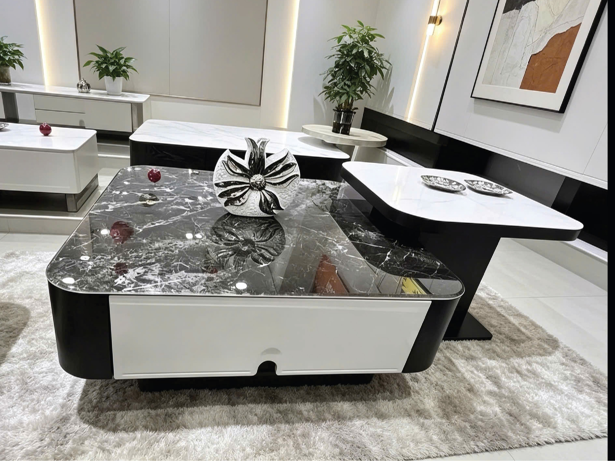 Bàn Trà Mặt Đá Công Nghệ Kèm Bàn Phụ Hiện Đại – Mã 138 4 231 03