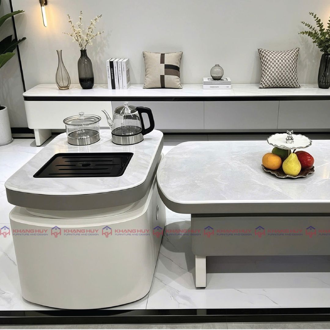 Bàn Trà Đôi Mặt Kính 3D Vân Đá Kèm Bàn Phụ Hiện Đại – Mã 137 2 Noi that khang huy ban sofa ho chi minh 49
