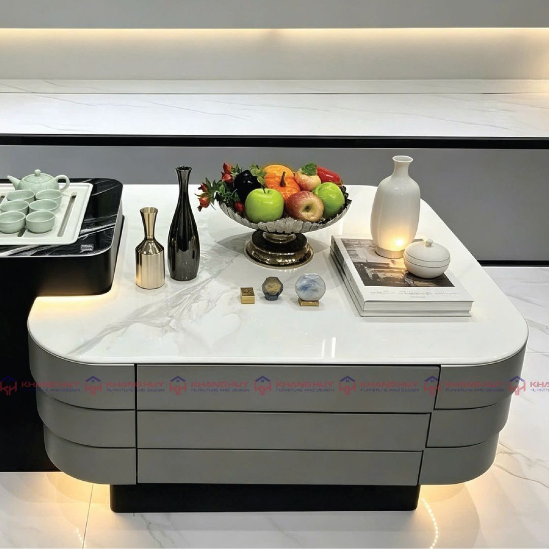 Bàn Trà 1m3 Mặt Kính 3D Vân Đá Khung Gỗ Sơn PU – Mã 147 3 Noi that khang huy ban sofa ho chi minh 69